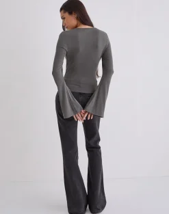 Tiyana Long Sleeve Top in Diamante Flower Dark Grey