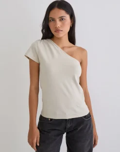 Tokiki One Shoulder Top in Jersey Ecru