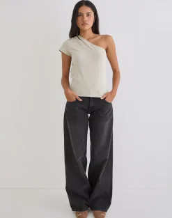 Tokiki One Shoulder Top in Jersey Ecru