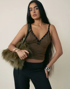 Tolani Cami Top in Heavy Mesh Khaki