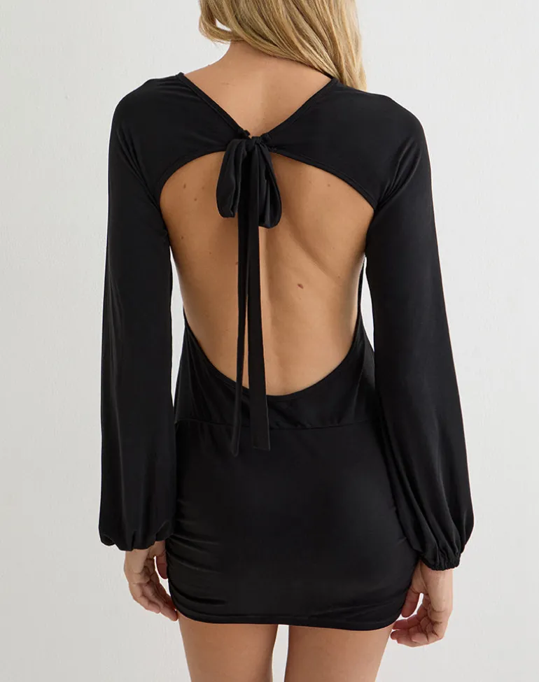 Tomoko Mini Dress in Cupro Black