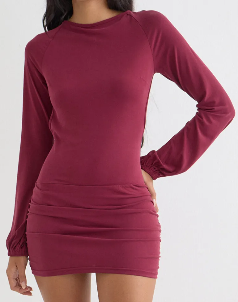 Tomoko Mini Dress in Cupro Dark Red