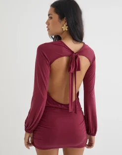 Tomoko Mini Dress in Cupro Dark Red