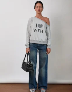 Toria Sweatshirt in Grey Marl with I Love WFH Graphic