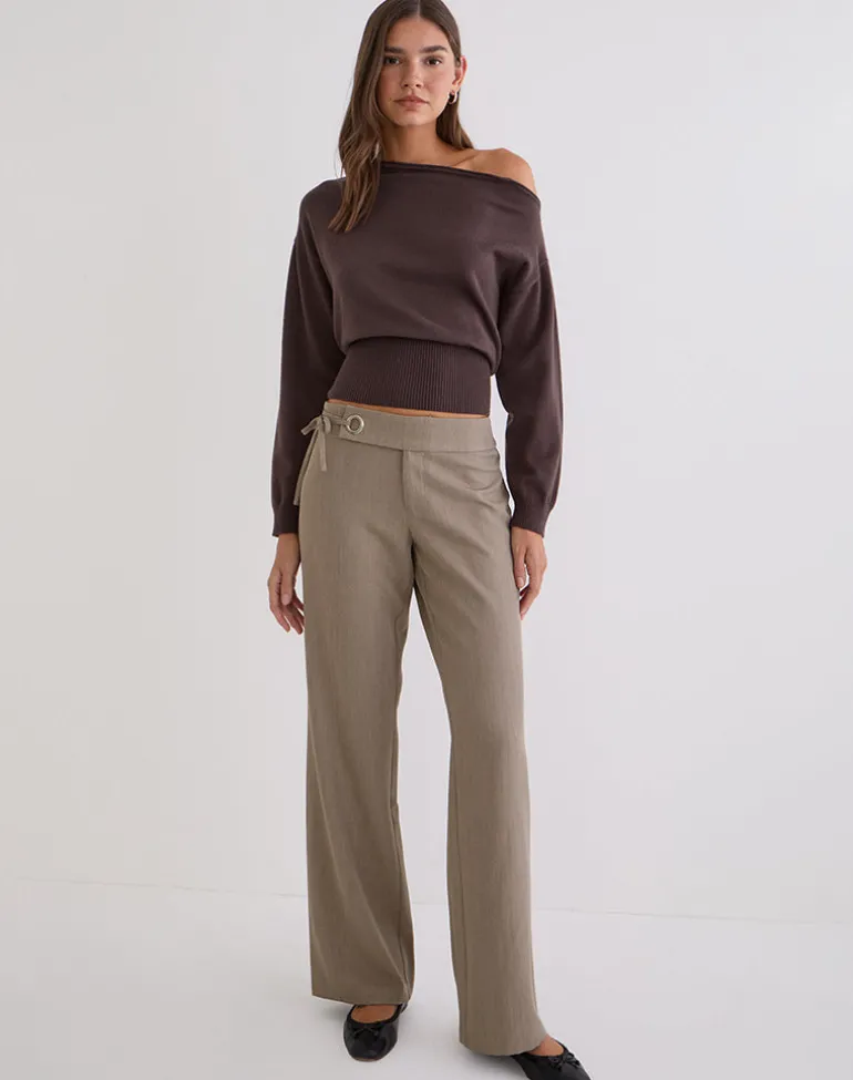 Tova Tie Tailoring Trouser in Khaki Beige