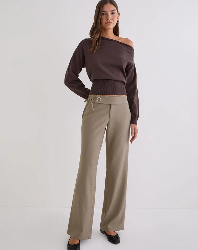 Tova Tie Tailoring Trouser in Khaki Beige