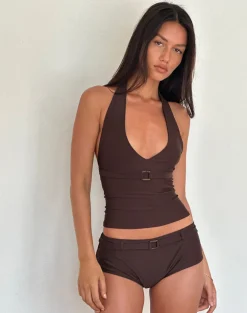 Towi Swim Tank Top in Brown with Trim
