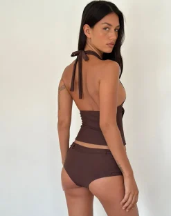 Towi Swim Tank Top in Brown with Trim