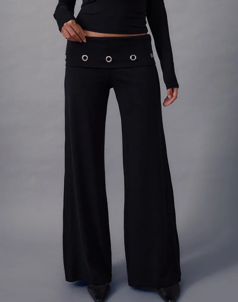 Travis Foldover Trouser in Black with Eyelets