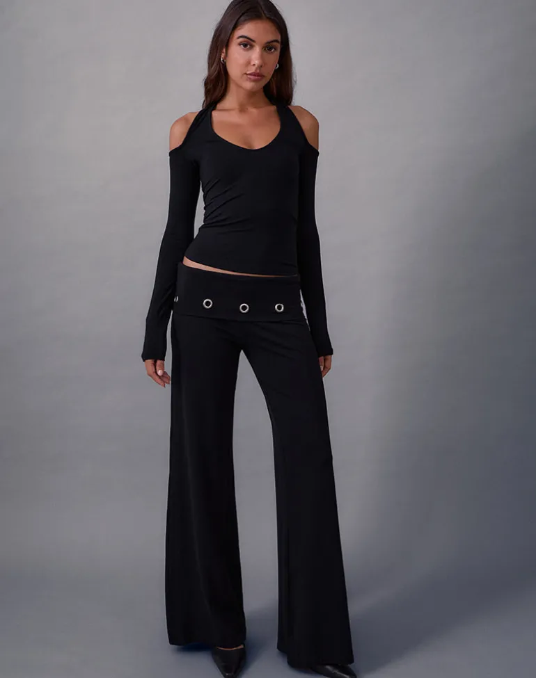 Travis Foldover Trouser in Black with Eyelets