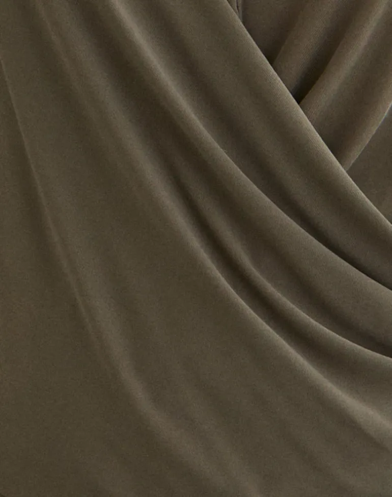 Tricia Plunge Drape Top in Cupro Khaki