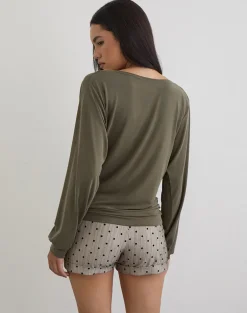 Tricia Plunge Drape Top in Cupro Khaki