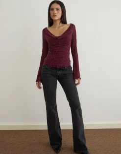 Trivedi Long Sleeve Top in Flock Mini Leopard Plum
