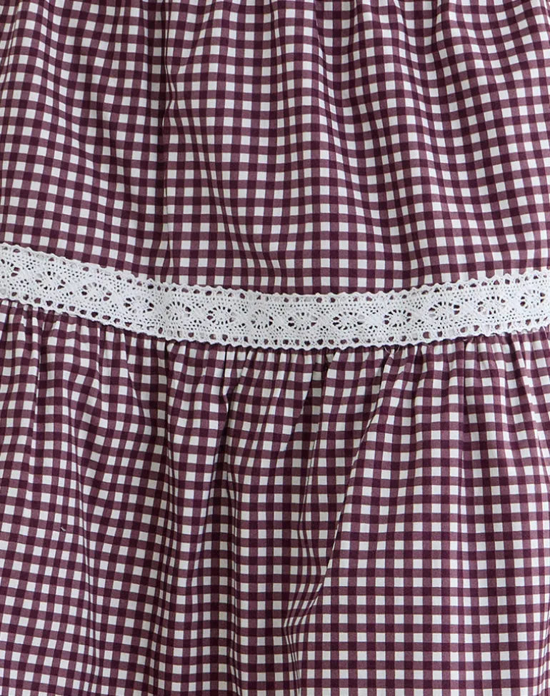 Trixie Midi Skirt in Mini Gingham Wine
