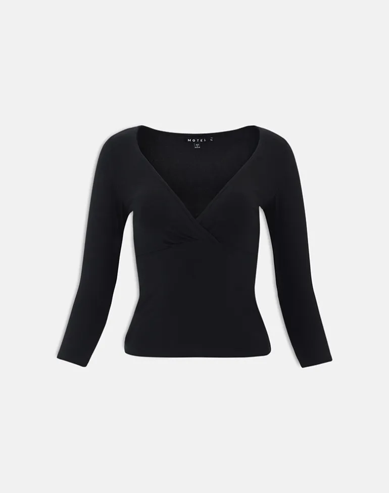 Trudis Wrap Top in Jersey Black