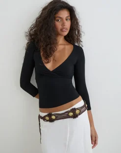 Trudis Wrap Top in Jersey Black