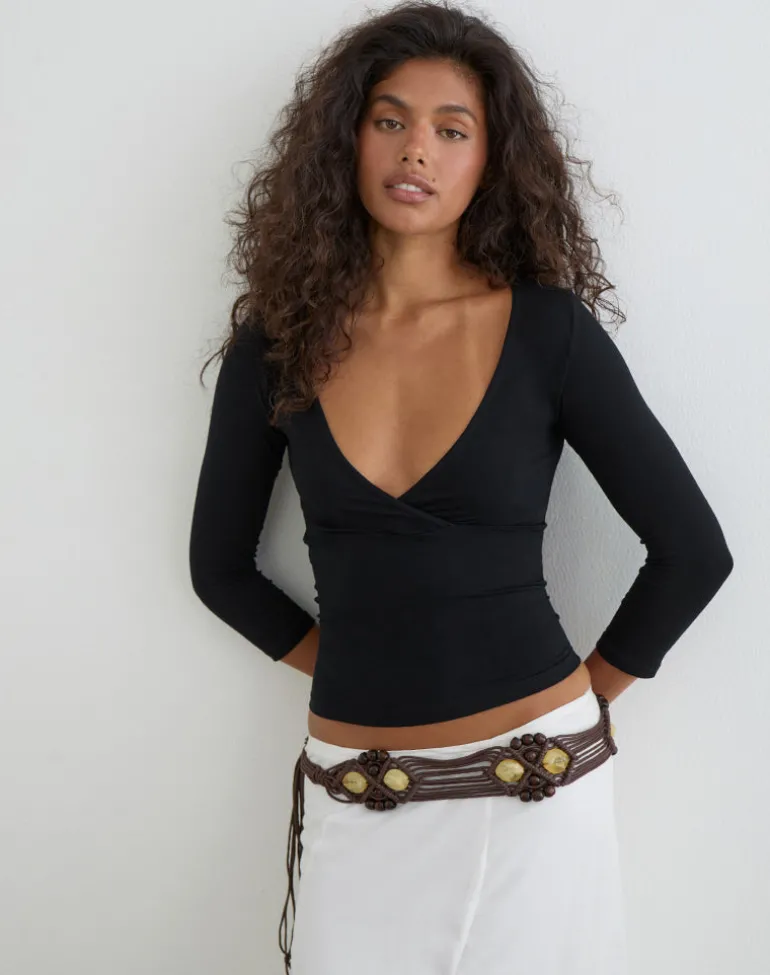 Trudis Wrap Top in Jersey Black