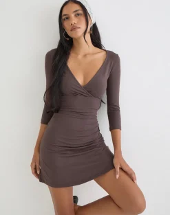 Trudita Mini Dress in Rayon Jersey Peppercorn Brown