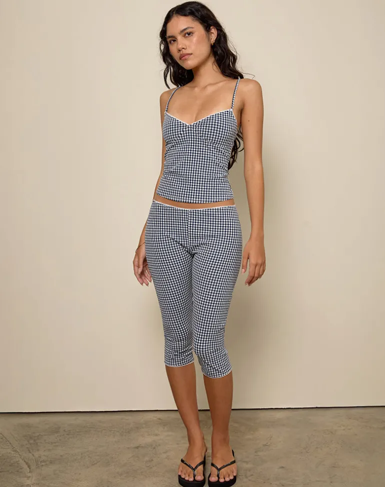 Tuka Capri Trousers in Seersucker Gingham Navy