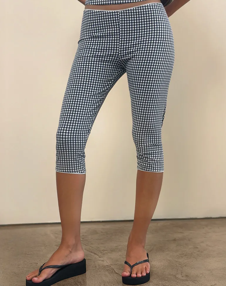 Tuka Capri Trousers in Seersucker Gingham Navy