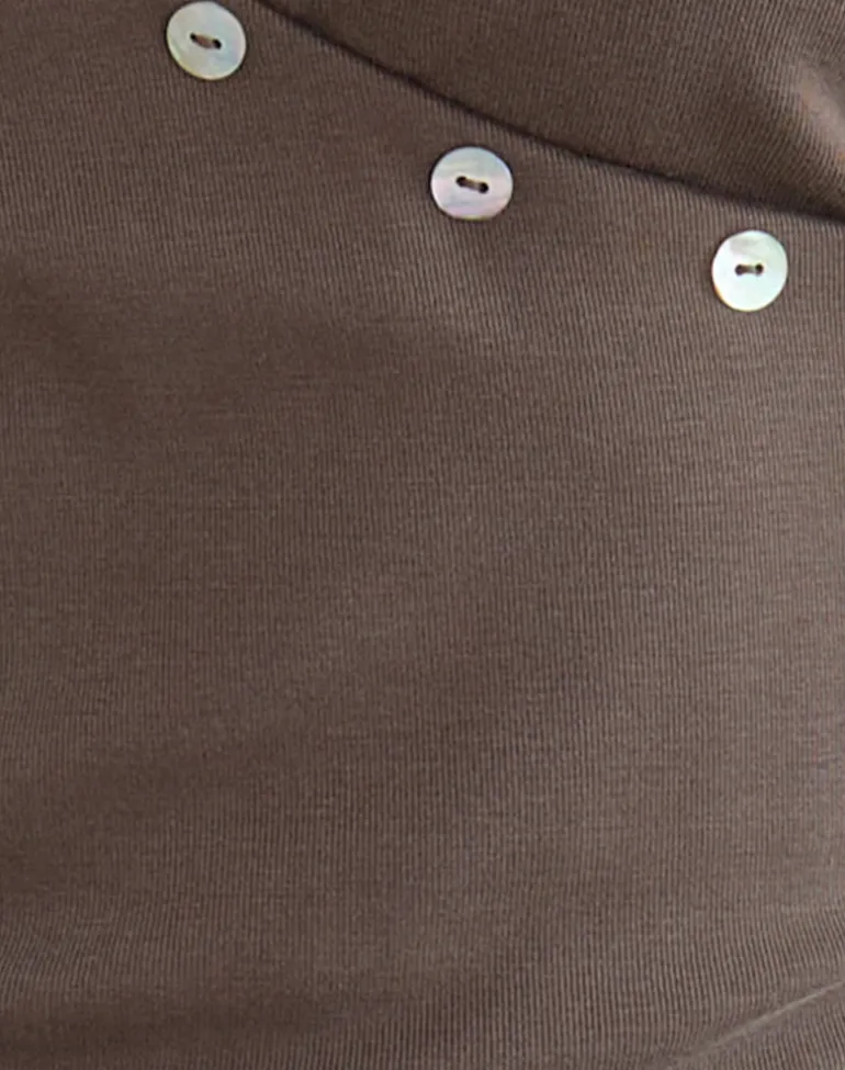 Tulia Button Vest Top in Brown