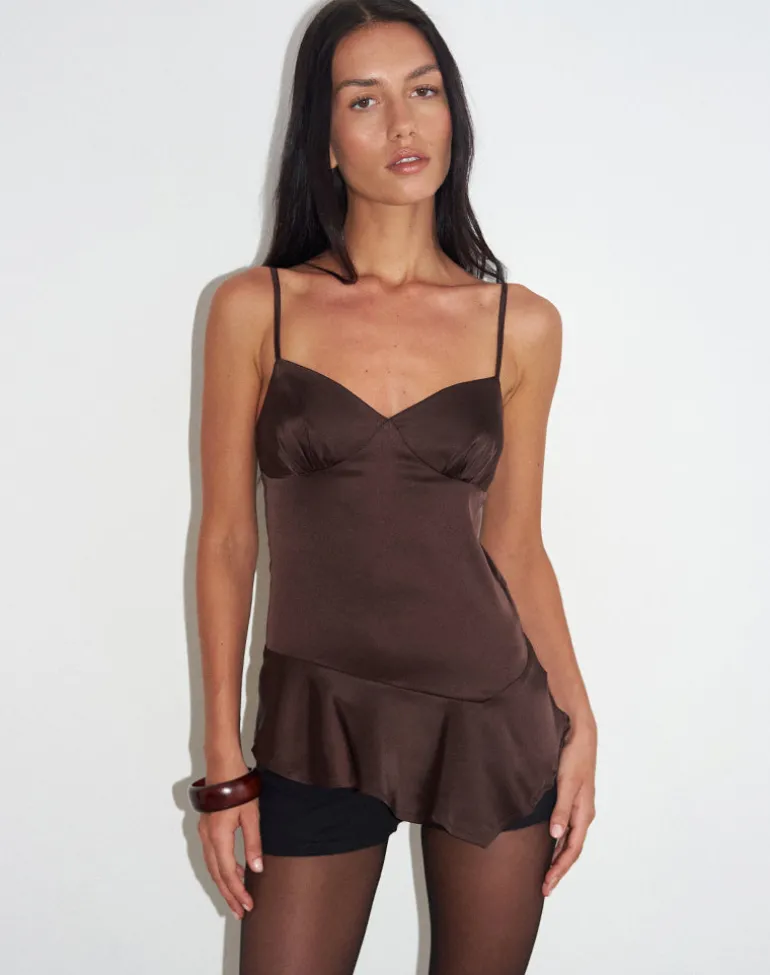 Turuti Cami Top in Satin Dark Brown