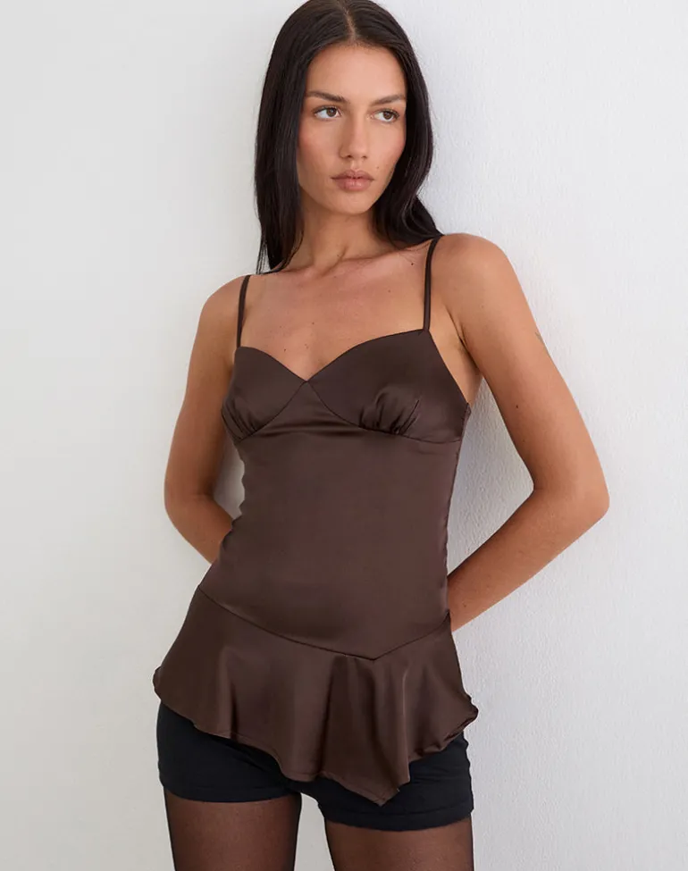 Turuti Cami Top in Satin Dark Brown