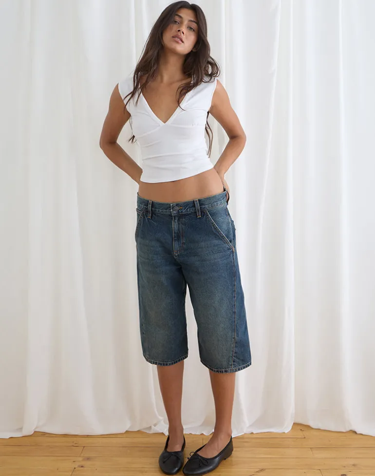Twisted Cinch Denim Short in Dirty Green