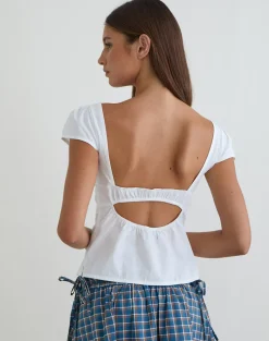 Uliva Cap Sleeve Corset Top in Poplin White
