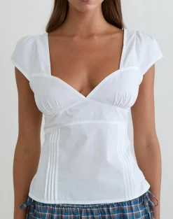 Uliva Cap Sleeve Corset Top in Poplin White