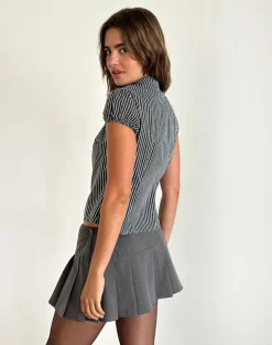 Ulsan Fitted Shirt in Black and Grey Stripe
