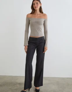 Ursuly Long Sleeve Bardot Top in Moon Rock