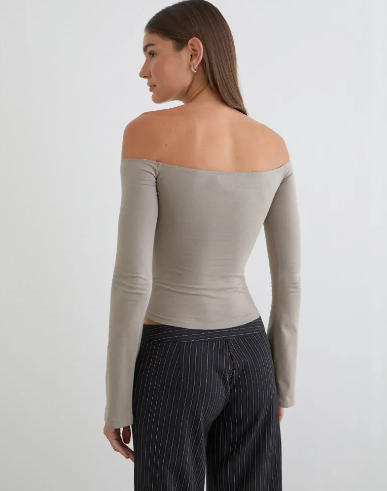 Ursuly Long Sleeve Bardot Top in Moon Rock