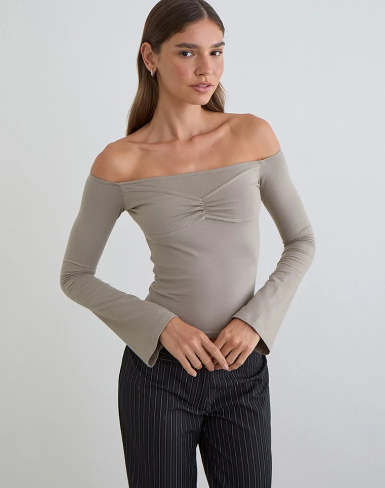 Ursuly Long Sleeve Bardot Top in Moon Rock