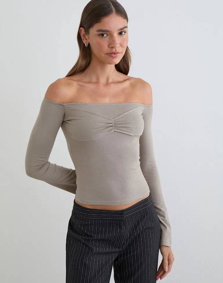 Ursuly Long Sleeve Bardot Top in Moon Rock
