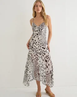 Vakare Midi Dress in Dalmatian Skin Black and Ivory