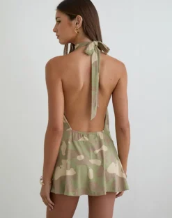 Vaklina Mini Dress in Blurry Camo Khaki