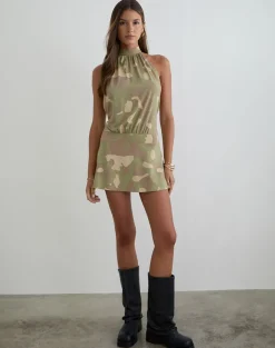 Vaklina Mini Dress in Blurry Camo Khaki