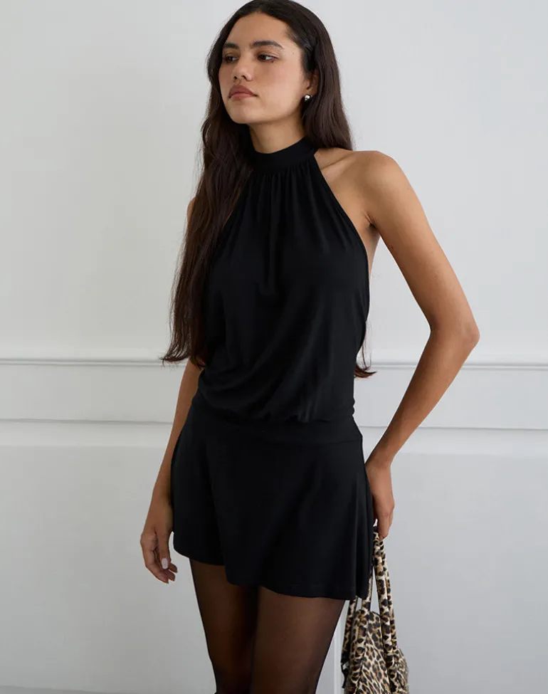 Vaklina Mini Dress in Rayon Jersey Black