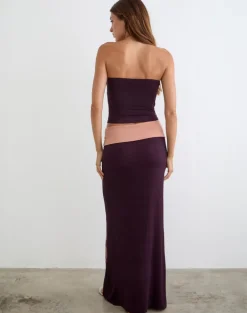 Valdra Maxi Skirt in Burgundy with Flower Silhouette