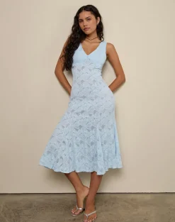 Valea Midi Dress in Zinnia Lace Blue