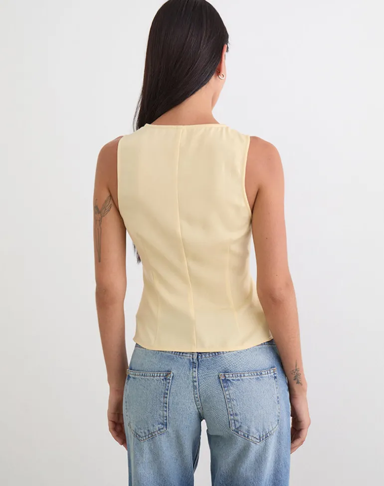 Valeska Lace Insert Top in Satin Lemon