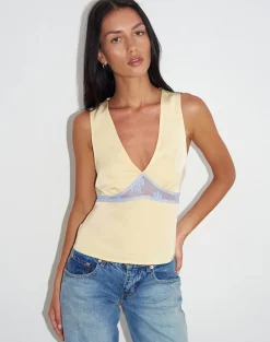 Valeska Lace Insert Top in Satin Lemon