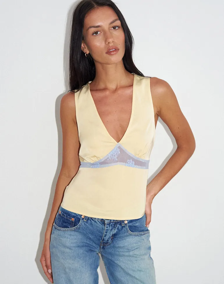 Valeska Lace Insert Top in Satin Lemon