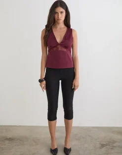 Valeska Lace Insert Top in Satin Zinfandel