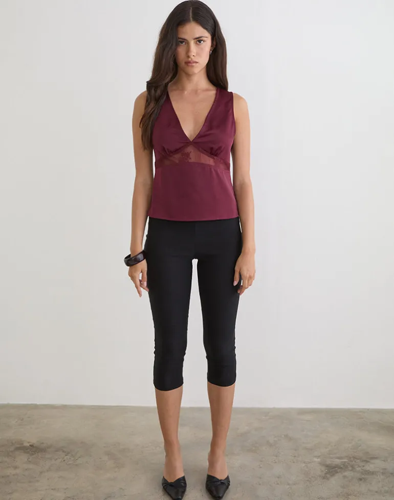 Valeska Lace Insert Top in Satin Zinfandel