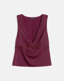 Valeska Lace Insert Top in Satin Zinfandel
