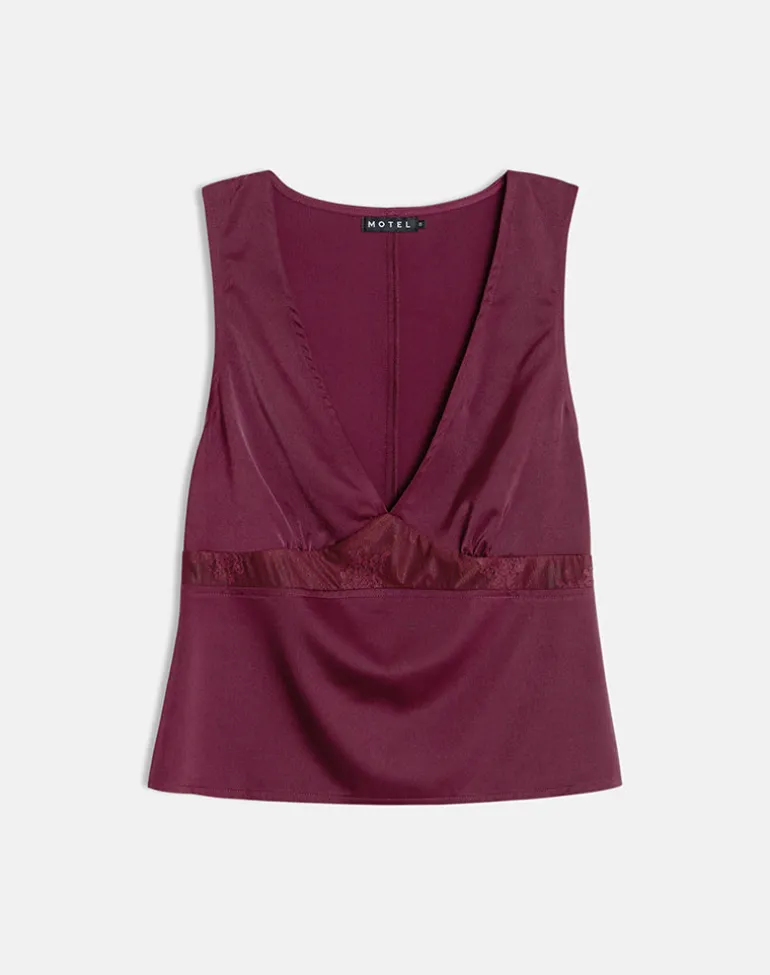 Valeska Lace Insert Top in Satin Zinfandel