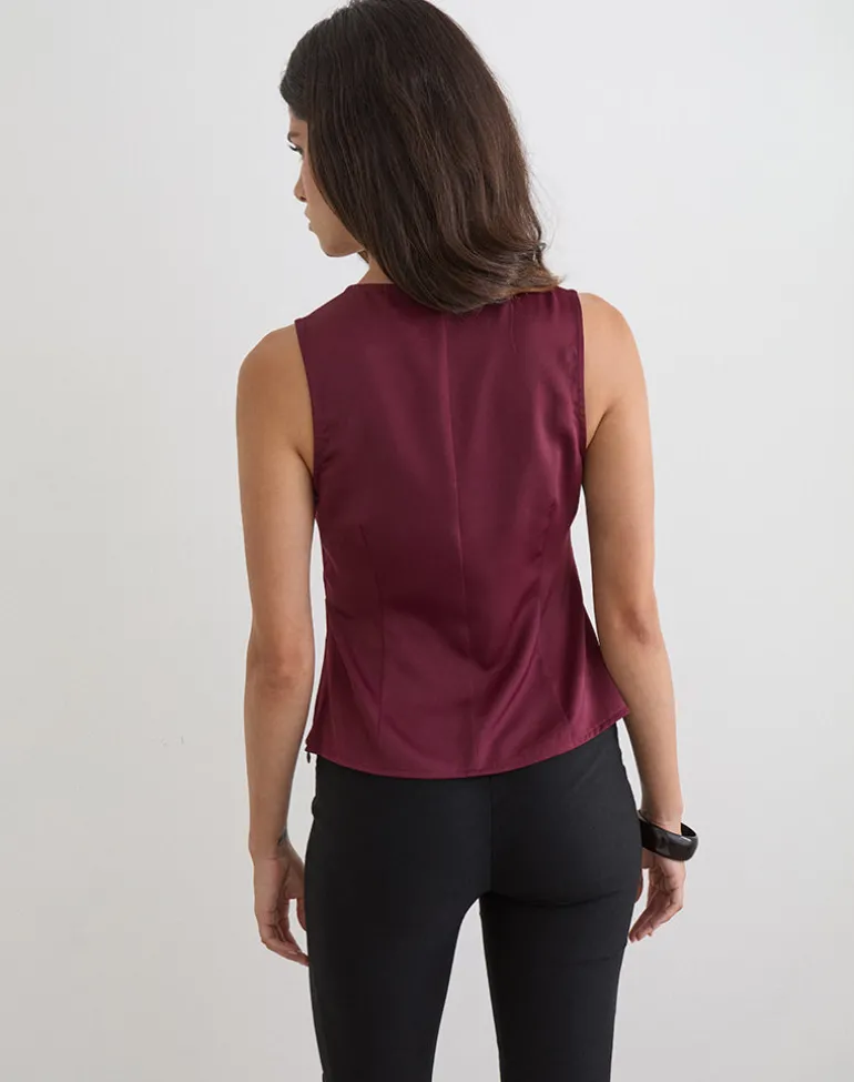 Valeska Lace Insert Top in Satin Zinfandel