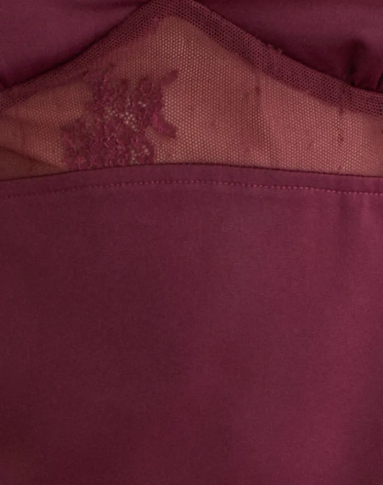 Valeska Lace Insert Top in Satin Zinfandel